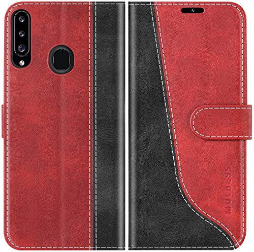 Mulbess Coque pour Samsung Galaxy A20S, Etui a Rabat, Housse en Cuir, Pochette de Protection Portefeuille, Élégant Vin Rouge