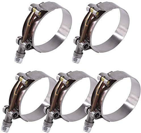 Glarks 5Pcs 57-65mm Acciaio Inox T-Bolt Fascette Tubo Flessibile Turbo Aspirazione Morbido Intercooler Morsetti