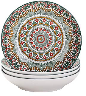 vancasso serie Mandala Juego de Platos 4 piezas Platos Hondos 700ML Plato para Sopa Ensalada Ramen Vajillas de Porcelana Pintada a mano Verde