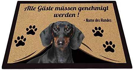 BAGEYOU Personalisierte Fußmatte mit Meinem Liebeshund Dackel Alle Gäste Müssen Genehmigt Werden Bodenmatte 70 x 45 cm