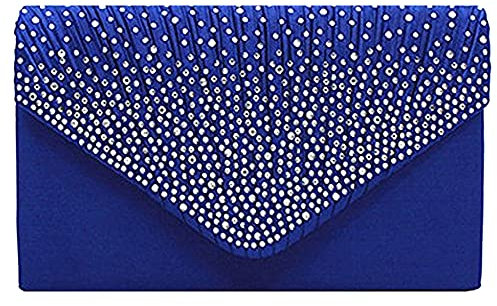 MEGAUK Damen Glitzer Clutch Satin Strass Unterarmtasche mit Abnehmbare Kette für Hochzeit Wedding Ball Bankett Prom Party, Hellblau