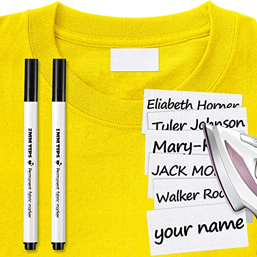 Tatuo Writable Iron on Clothing Labels to Mark Clothes, Personalized Clothing Name Labels Tags with 2 Pieces Permanent Fabric Marker for School Camp Care Home(200 Pieces)