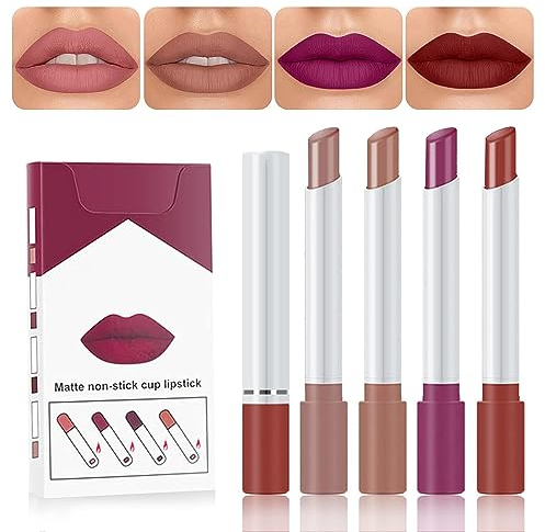 Lip Gloss Sets, Lippenstift Matt, Lippenstift Set, Satte Farben, Wischfest und Lichtecht, Wasserfester Lippenstift Einfach zu Langanhaltendes Make-Up zu Kreieren, 4 Farbe