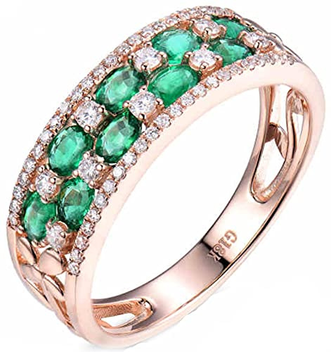 AMDXD Anello da sposa in oro rosa 18 K, classico anello nuziale con smeraldo verde 1,28 ct, regalo di compleanno per donna, Oro rosa 18 carati, Smeraldo