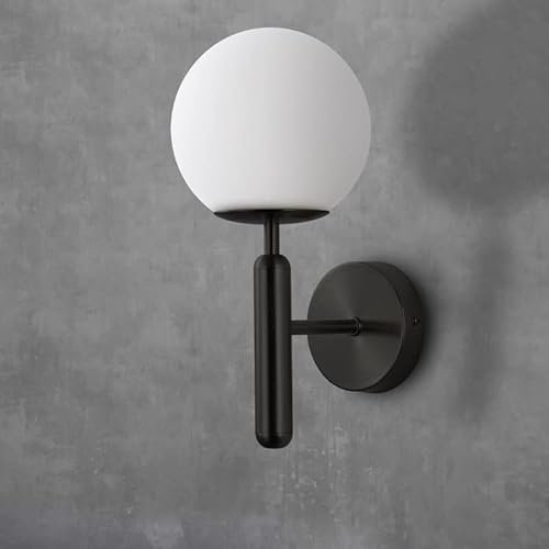 B·LED BARCELONA LED Applique murale à boule en verre blanc moderne avec support noir et culot E14 pour chambre à coucher couloir LD1004-N