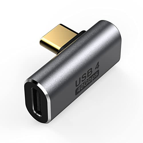 USB C to USB C 90 Degree Aluminium Adapter.24-Pin 40Gbps USB 4(Type C) Male to Female Converter Pass 100W Charger&8K Video Compatible for Galaxy S21 S20, Pixel 4 3 XL,Huawei & Game Dvices.(Grey)
