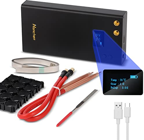 Hanchen Mini Akku Punktschweißgerät Mit LCD Bildschirm 7500mAh Tragbar 18650 DIY Akku Punktschweißgerät Mit 80 Gang Einstellbar / 2m Nickelblech (LCD Bildschirm)