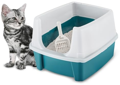 Iris Ohyama, Bac a Litiere pour Chat avec Pelle, Bleu, Nettoyage Facile, Maison de Toilette, Rebords Amovibles, Anti-Fuite, pour Chats Adultes, Chatons, Lapins, sans BPA, Ouverture en Haut, CLH-12