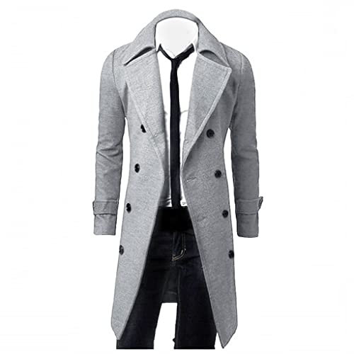 KINKOCCL Manteau long 3/4 pour homme - Manteau d'hiver épais à double boutonnage - Manteau coupe-vent - Vêtement d'extérieur décontracté - Coupe ajustée, gris