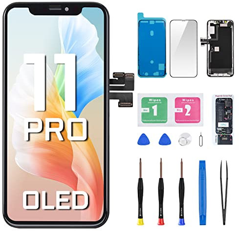 DGSCSMY OLED Ersatzdisplay für iPhone 11 Pro, 14,7 cm (5,8 Zoll), mit Frontlautsprecher, Näherungssensor, OLED, 3D-Touch-Display, Digitizer, komplette Montage, Reparaturset, magnetische Schrauben, Pad
