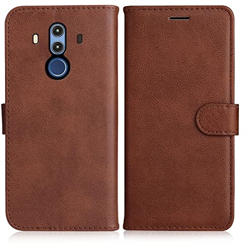 DENDICO Hülle für Huawei Mate 10 Pro, PU Leder Brieftasche Handyhülle, Flip Tasche TPU Schutzhülle mit Kartenfach für Huawei Mate 10 Pro, Braun