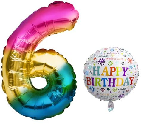 Ballon 6. Geburtstag • XXL riesige Kinderset • 101 cm + 45 cm Ballon + 5 m Dekorband • Folienallon 6 • Geeignet für Helium • Wiederverwendbar • Geburtstagsdekoration für Jungen, Mädchen,