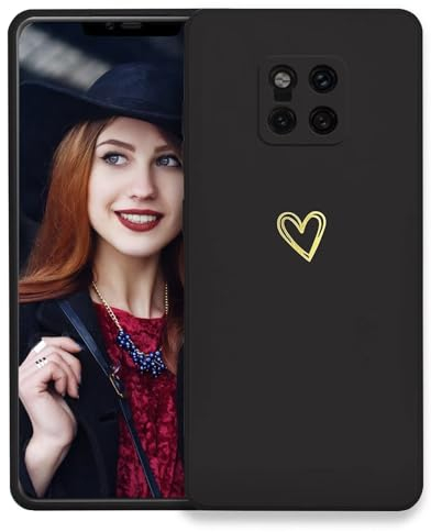POUHYE Funda para Huawei Mate 20 Pro Carcasa, [Protección de cámara] Case con Moda Love-Heart Patrón Ultra Fina Suave TPU Silicona Carcasa Anti-Choques Anti-Arañazos Funda Negro