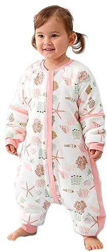 BRONG Baby Sleeping Bag with Legs 3.5 Tog Winter Toddler Sleeping Sack with Feet Zipper Pyjamas Infant Walking Cotton Wearable Blankets with Removable Sleeves Pink 6-12 Months