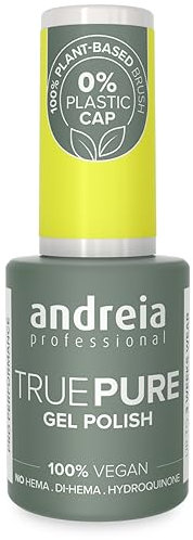 Andreia Professional Hema Free Gel Polish - TRUE PURE 21 Free and 100% Vegan for Sensitive Nails - Semi-Permanent UV LED Soak Off Gel Nail Varnish - Colour T13 Neon Yellow 10.5ml