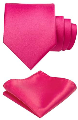 JEMYGINS Herren Krawatte mit Matte Oberfläche inklusive Einstecktuch Set in verschiedenen Farben heißes Rosa
