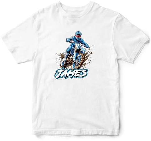 Personalised Blue Dirt Bike T Shirt Boys Custom Off Road Motorbike Tee Kids Motocross Top Racing