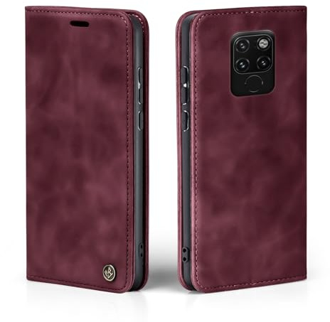 LBH Handyhülle für Huawei Mate 20 in Weinrot mit Karten- und Geldfach Smartphone Hülle mit Standfunktion Flip Case Schutzhülle Magnetverschluss Vintage