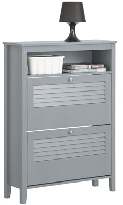 SoBuy Schuhkipper Schuhschrank mit 2 Klappen Schuhablage Schuhregal Schuhkommode Hellgrau BHT ca. 80x108x25cm FSR152-HG