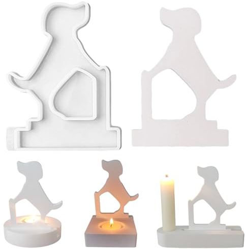 ALEFBET Silikonformen Gießformen Kerzenhalter, DIY Kombination Silikonform Kerzenhalter, Neue Ideen Silikon Gießform Kerzenhalter, Gipsformen zum Gießen (Einsatz - Hund)