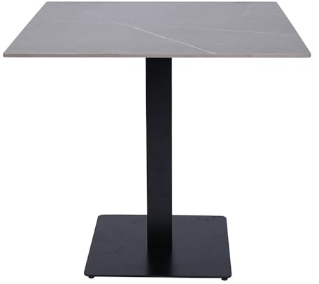 Liberoshopping Tavolo da bar, pub ristoranti quadrato 80x80 cm con piano per esterno in pietra sintetizzata base nera H75 (Cemento)