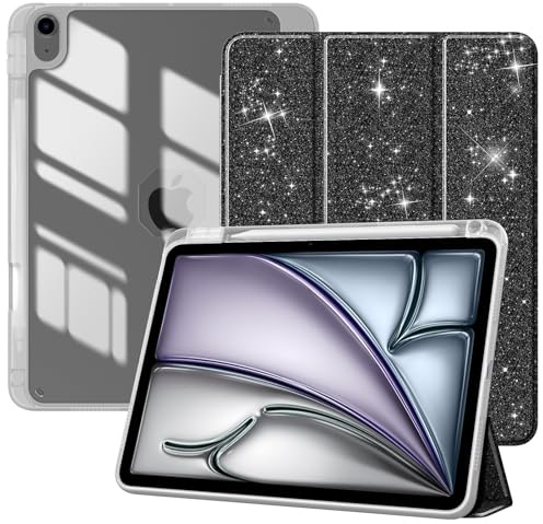 TiMOVO Hülle für iPad Air 11 Zoll (M4/M3/M2-2026/2025/2024), iPad Air 5/4 Hülle (2022/2020) 10,9, Schutzhülle mit Stifthalter, Schlank Ständer Schutzhülle mit Klar Rückseite, Glitter Schwarz