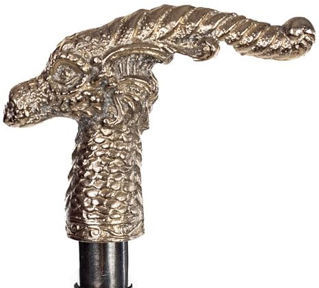 Eleganter Gehstock TM22012 Holz mit Messinggriff Drache Griff Spazierstock Gehhilfe 97cm Stock zerlegbar in 3 Teile ideal zum verreisen (Schwarz-Drache)