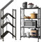 FuGuiB Klappregal,Faltregal,Regal Klappbar,71.5 x 32 x 124.5 cm Regal Mit Rollen(Schwarz, 4-Schicht)