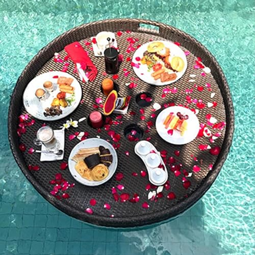 ELIKBH Schwimmende Tabletts, schwimmendes Pool-Tablett aus Rattan, handgewebter Pool-Getränkehalter für Snacks (Color : Brown, Size : 80 * 20cm)