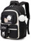 PIG PIG GIRL Kinder-Rucksack für Mädchen, Schultaschen für Mittelschule, Schüler, Büchertasche für Grundschule, schwarz und beige, Einheitsgröße, Benutzerdefiniert