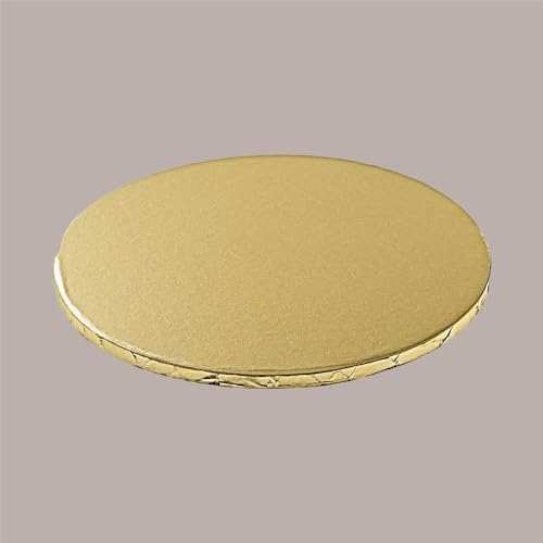Lucgel Srl - Bandeja para tarta de color dorado, redonda y alta, de papel duro, ideal para diseño de tartas, reutilizable, 35 – 3 unidades