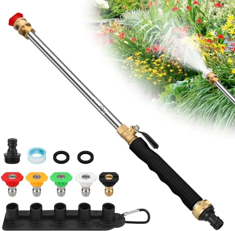 Blumway Jet Nozzle Nettoyeur haute pression avec 5 buses haute pression et raccords rapides, pour tuyau d'arrosage, voiture, jardin, pelouse, terrasse, noir