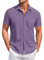 Chemise Hawaïenne Homme en Lin sans Col à Manches Courtes - Grande Taille à Carreaux - Violet 3XL