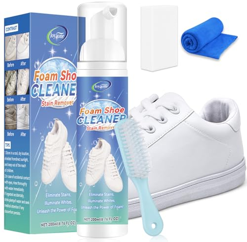 Nettoyant pour chaussures blanc Ready Foam,nettoyant pour baskets sûr et doux, kit de nettoyage de chaussures avec brosse et serviette, nettoyant adapté aux chaussures en toile, cuir, tricot(200ml)