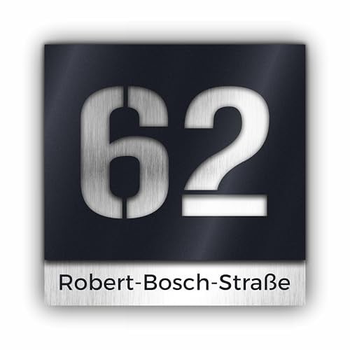 Premium Hausnummer | individuell anpassbar | Acrylglas Anthrazit Matt RAL 7016 und Aluverbund silber gebürstet | 3D Effekt | Wetterfest Art.Nr. H1019