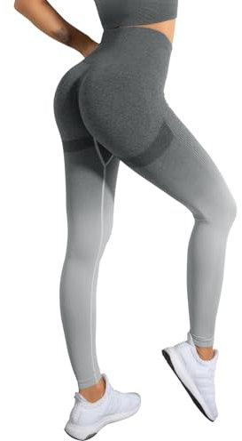 Zhiaek Sport Leggings Damen High Waist Leggins Push Up Boot Sexy Blickdicht Sportleggins Lang Nahtlose Gym Leggings Damen Booty Scrunch Seamless Yoga Hosen Sporthose Gradient Grau S