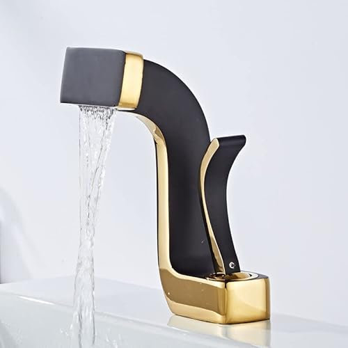 Robinets de lavabo moderne noir or salle de bain mitigeur robinet de lavabo en laiton chaud et froid grue élégante for salle de bain(Black and Gold)