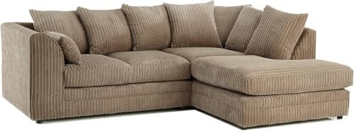 New Gamzo Fabric Corner Sofa Silver | Soft Jumbo Cord 3-4 Seater Corner Sofa Left/Right Hand Facing) (Coffee, Right Hand Facing)
