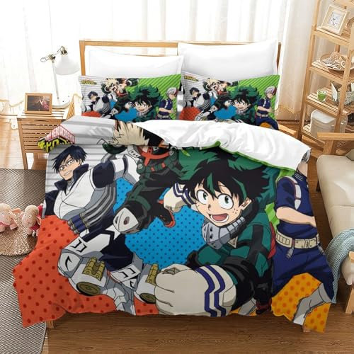 My Hero Academia 3D Druck Bettwäsche Mädchen Jungen Muster Mikrofaser 3teilig Tröster Set -2 Bettwäsche Bettbezug Mit Reißverschluss Und 1 Kissenbezug Single(140x200cm)