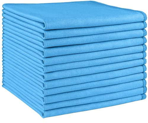 HOMEXCEL Microfibre Glass Cleaning Cloths 12 PK, Lint Free Streak Free, Reusable Cleaning Cloth for Cleaning Windows, Glasses, Mirrors, Screens, Stainless Steel, and More Blue-30X30 CM