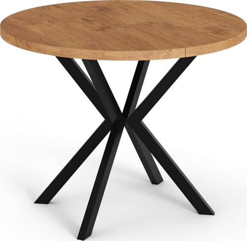 WFL GROUP Runder Ausziehbarer Esstisch - Loft Style Tisch mit Metallbeinen - 120 bis 200 cm - Industrieller Tisch für Wohnzimmer - Spacesaver - Lancelot Eiche - 120 cm