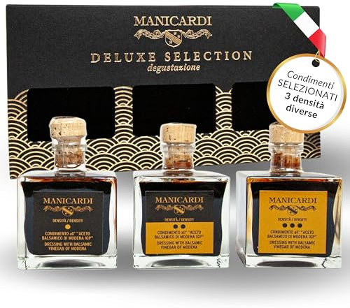 MANICARDI Set di 3 Condimenti all'Aceto Balsamico di Modena IGP - Selezionati con Tre Differenti Gradi di Densità - Prodotto in Italia, da 100 ml ciascuno