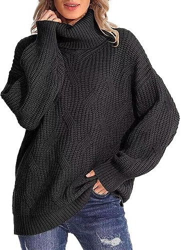 YCBMINGCAN Pulli Damen Oversize Gestrickte Pullover Pullover Langarm 2023 /winter Pullover Top Grobstrickpullover Damen (Black, L)