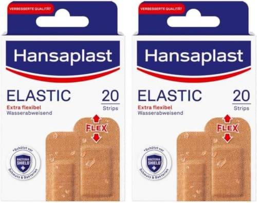 Hansaplast Elastic Pflaster (20 Strips), Wundpflaster für Gelenke und viel bewegte Körperstellen, flexibles Verbandsmaterial mit extra starker Klebkraft (Packung mit 2)