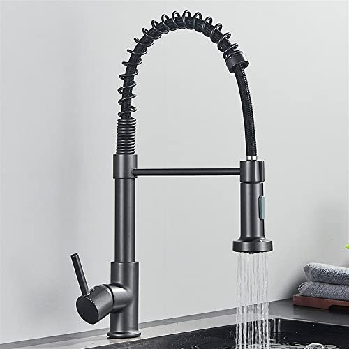 Robinet mitigeur de cuisine rotatif à 360 ° avec pulvérisateur à 2 voies, robinet mélangeur d'eau chaude et froide (gris mat)