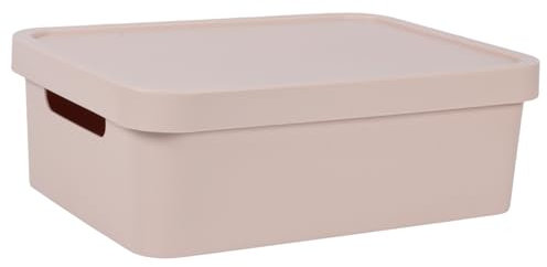 Jolie Max Plastic Storage Box with Lid, 19L Capacity, Solid Matte Colour, Decorative Design with Handle, Stackable & Nestable Space-Saving Organizer for Home, Office – 45.5 x 33.5 x 15.5 cm (PINK)