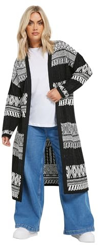 Yours Curve Longline Fairisle Cable Knit Cardigan - Women's - Plus Size Curve Black