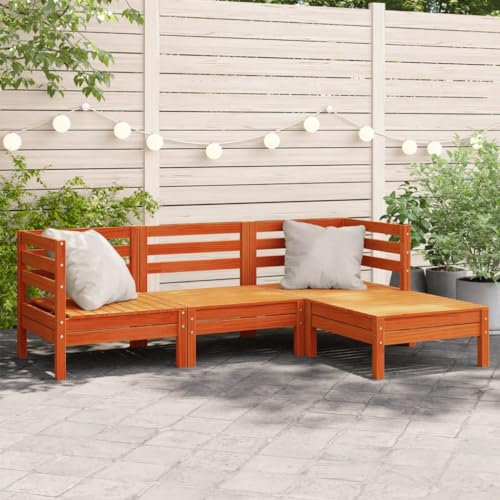 CFODOJ Gartensofa 3-Sitzer mit Fußhocker Wachs braun Massivholz Kiefer