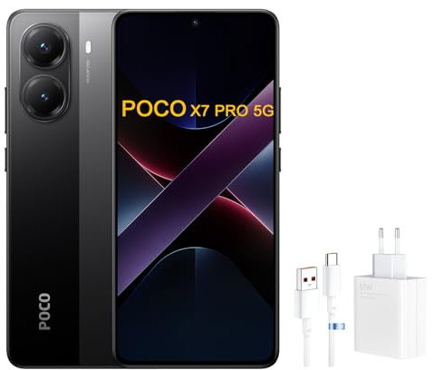 Xiaomi Poco X7 Pro 5G Smartphone, inklusive 67W Ladekopf, 256GB, 12GB RAM, 6.67'' CrystalRes 1.5K 120Hz AMOLED Display, 6000mAh akku, schwarz, Black