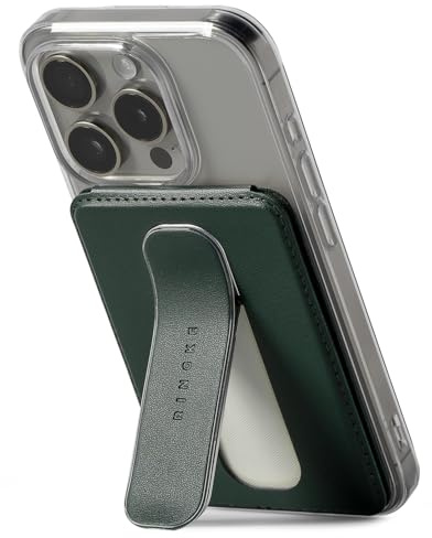 Ringke Slide Grip Magnetic Wallet [All-in-One Features] Durable PU Leather Cell Phone Card Holder with Sliding Grip Finger Loop and Adjustable Stand Compatible with MagSafe Wallet - Dark Green
